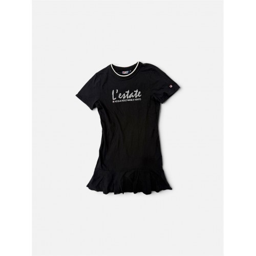 FILA Γυναικείο Μαύρο T-Shirt Φόρεμα με Βολάν